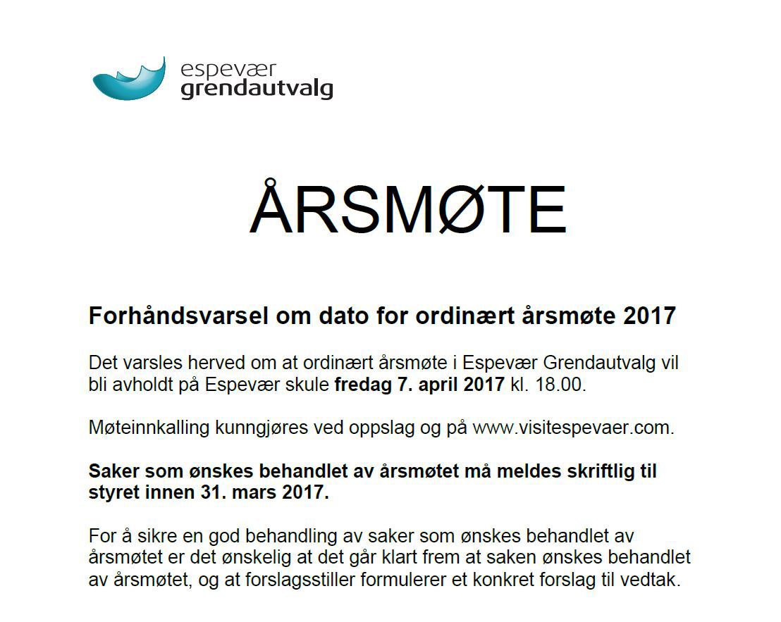 Espevær Grendautvalg - Årsmøte 