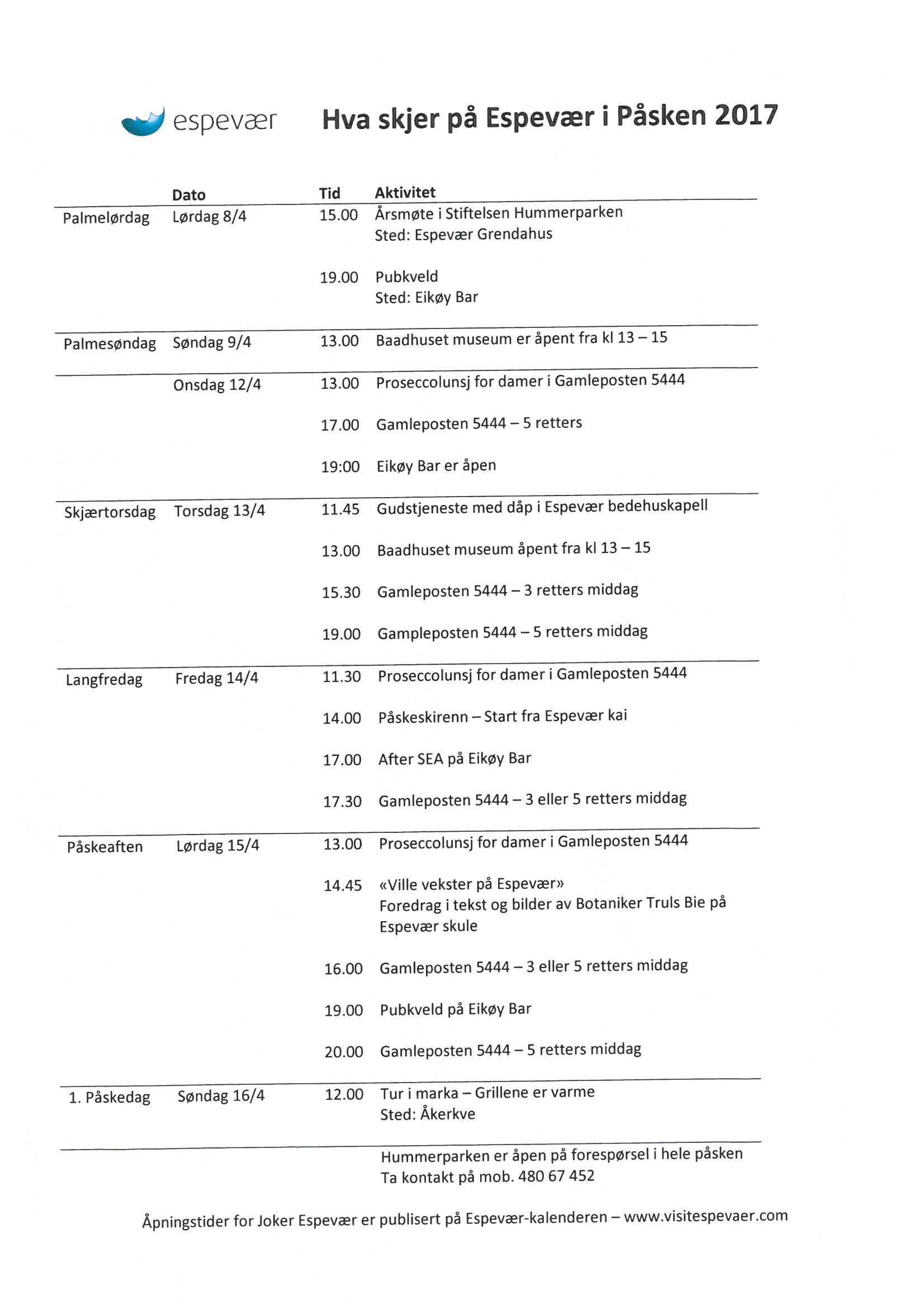 Hva skjer på Espevær i påsken